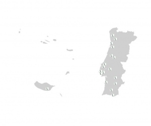 Mapa de Portugal com a indicação dos sítios que têm membros da PNAR